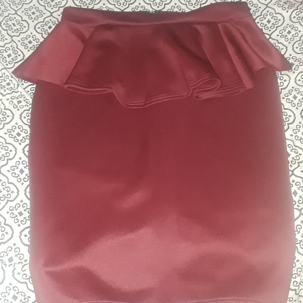 Burgundy peplum skirt